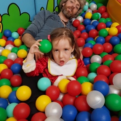 Iain and Rosie in ball pit